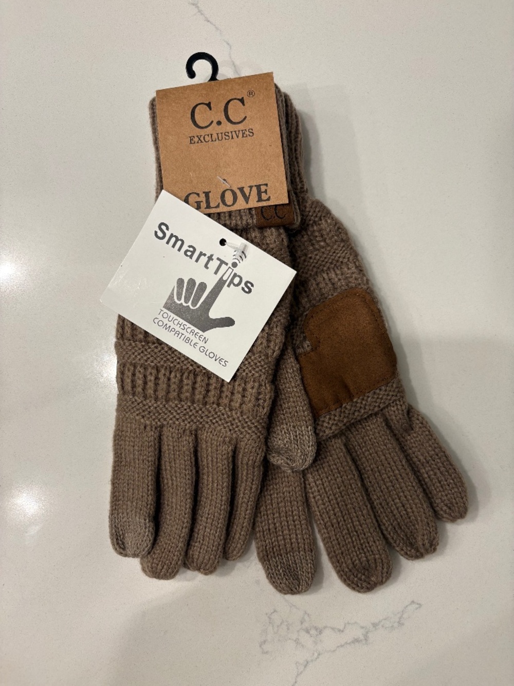 C.C Taupe  Solid Ribbed Smart Touch Gloves.